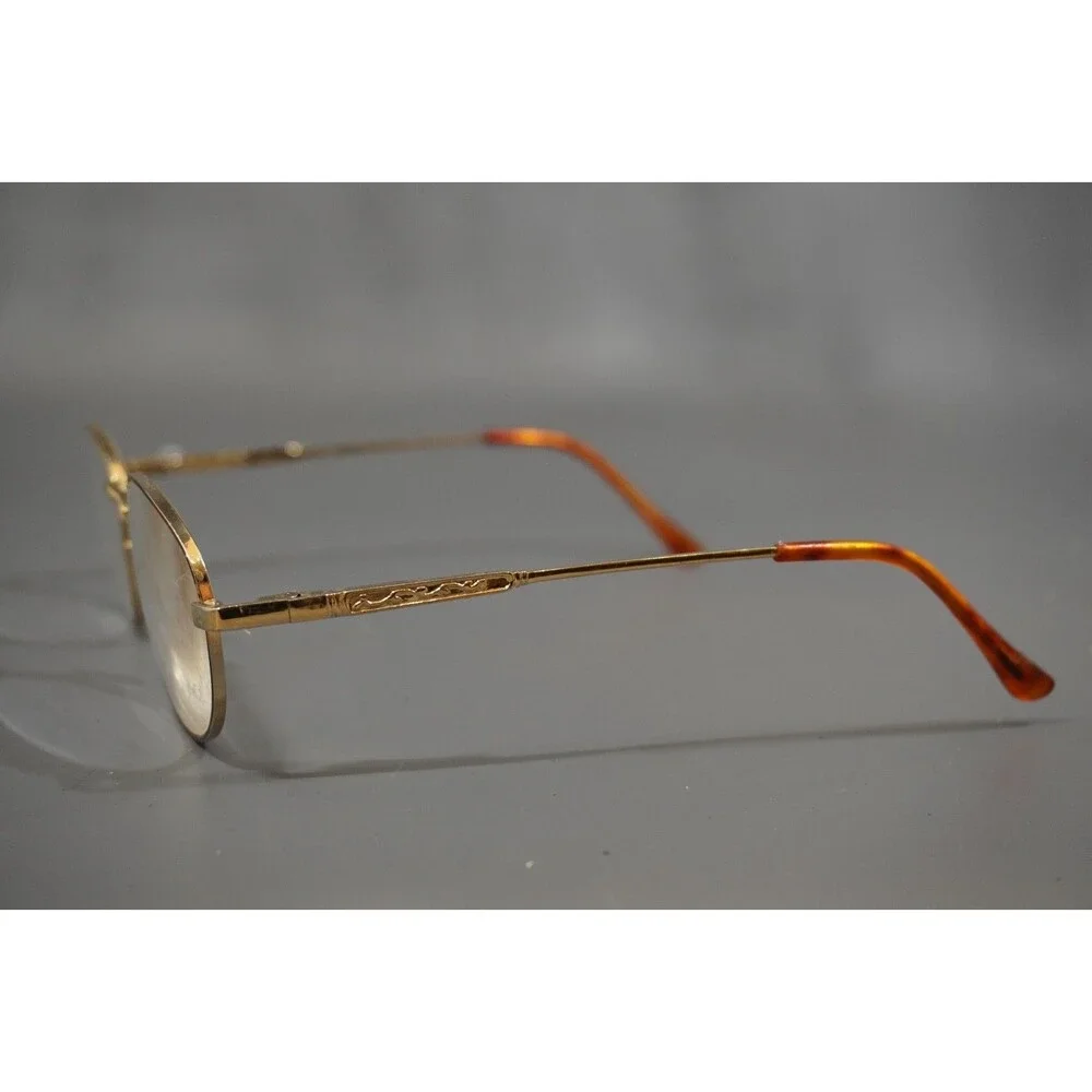 Vintage Gold Full Rim Eyeglass Frames Oval Textured Etched Temples Tortoise Tips